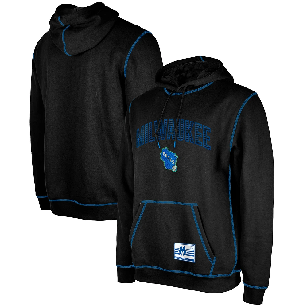 Men's New Era Black Milwaukee Bucks 2023/24 City Edition Satin Stitch Elite Pack Pullover Hoodie