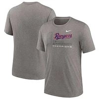 Men's Nike Heather Gray Texas Rangers 2023 World Series Champions Tri-Blend T-Shirt