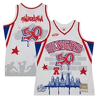 Men's Mitchell & Ness x Tats Cru White Philadelphia 76ers Hardwood Classics Fashion Jersey