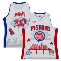 Men's Mitchell & Ness x Tats Cru White Detroit Pistons Hardwood Classics Fashion Jersey