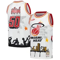 Men's Mitchell & Ness x Tats Cru White Miami Heat Hardwood Classics Fashion Jersey