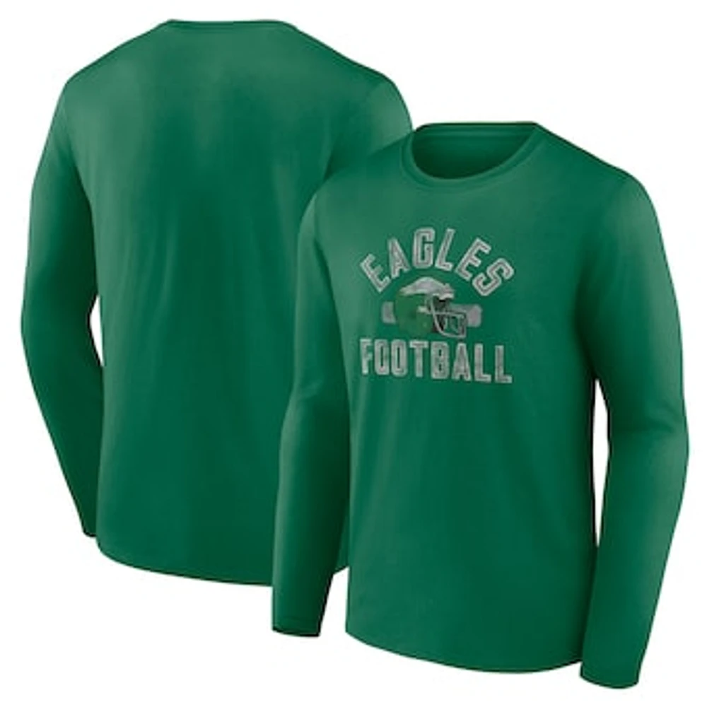 Men's Fanatics Kelly Green Philadelphia Eagles Gridiron Classics Retro Block Long Sleeve T-Shirt