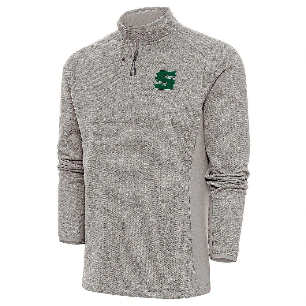 Men's Antigua Oatmeal Slippery Rock Pride Course Quarter-Zip Pullover Top