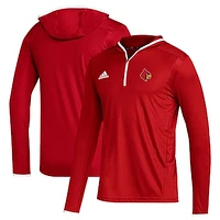 Men's adidas Red Louisville Cardinals Sideline Team Issued Hooded Quarter-Zip Long Sleeve T-Shirt