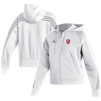 Women's adidas White Indiana Hoosiers Sideline Fashion Full-Zip Hoodie