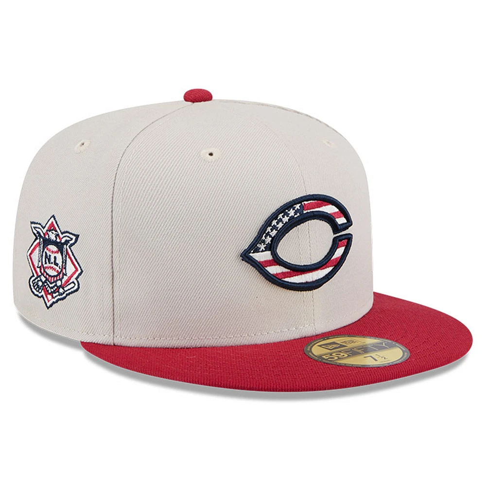 Men's New Era  Khaki/Red Cincinnati Reds 2024 Fourth of July 59FIFTY Fitted Hat