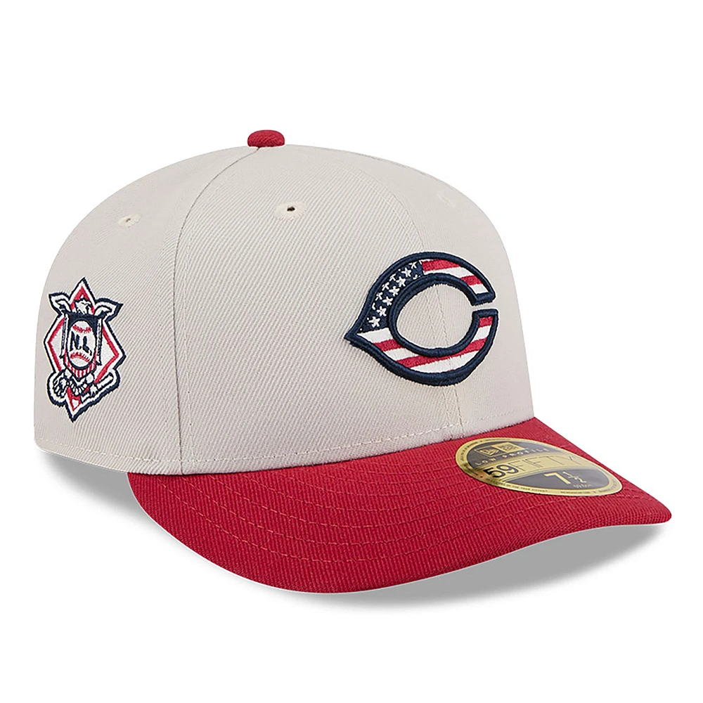 Men's New Era  Khaki/Red Cincinnati Reds 2024 Fourth of July Low Profile 59FIFTY Fitted Hat