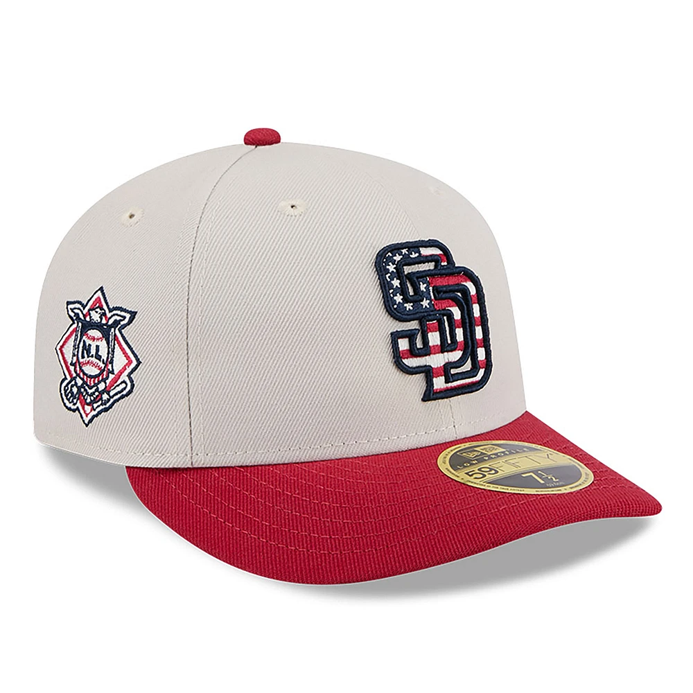 Men's New Era  Khaki/Red San Diego Padres 2024 Fourth of July Low Profile 59FIFTY Fitted Hat