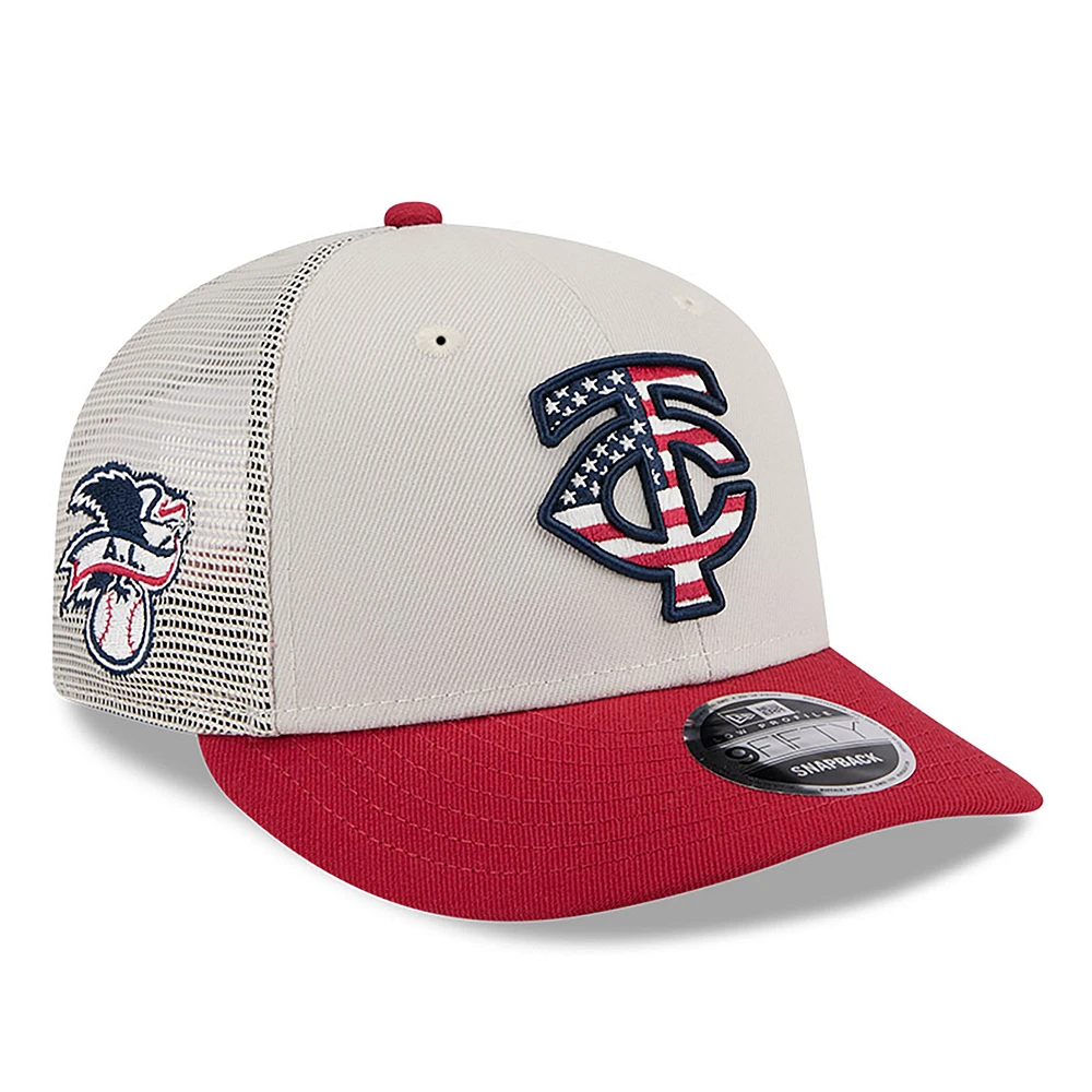 Men's New Era  Khaki/Red Minnesota Twins 2024 Fourth of July Trucker Low Profile 9FIFTY Snapback Hat