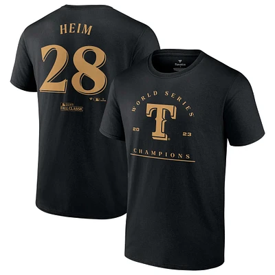 Men's Fanatics Jonah Heim Black Texas Rangers 2023 World Series Champions Name & Number T-Shirt