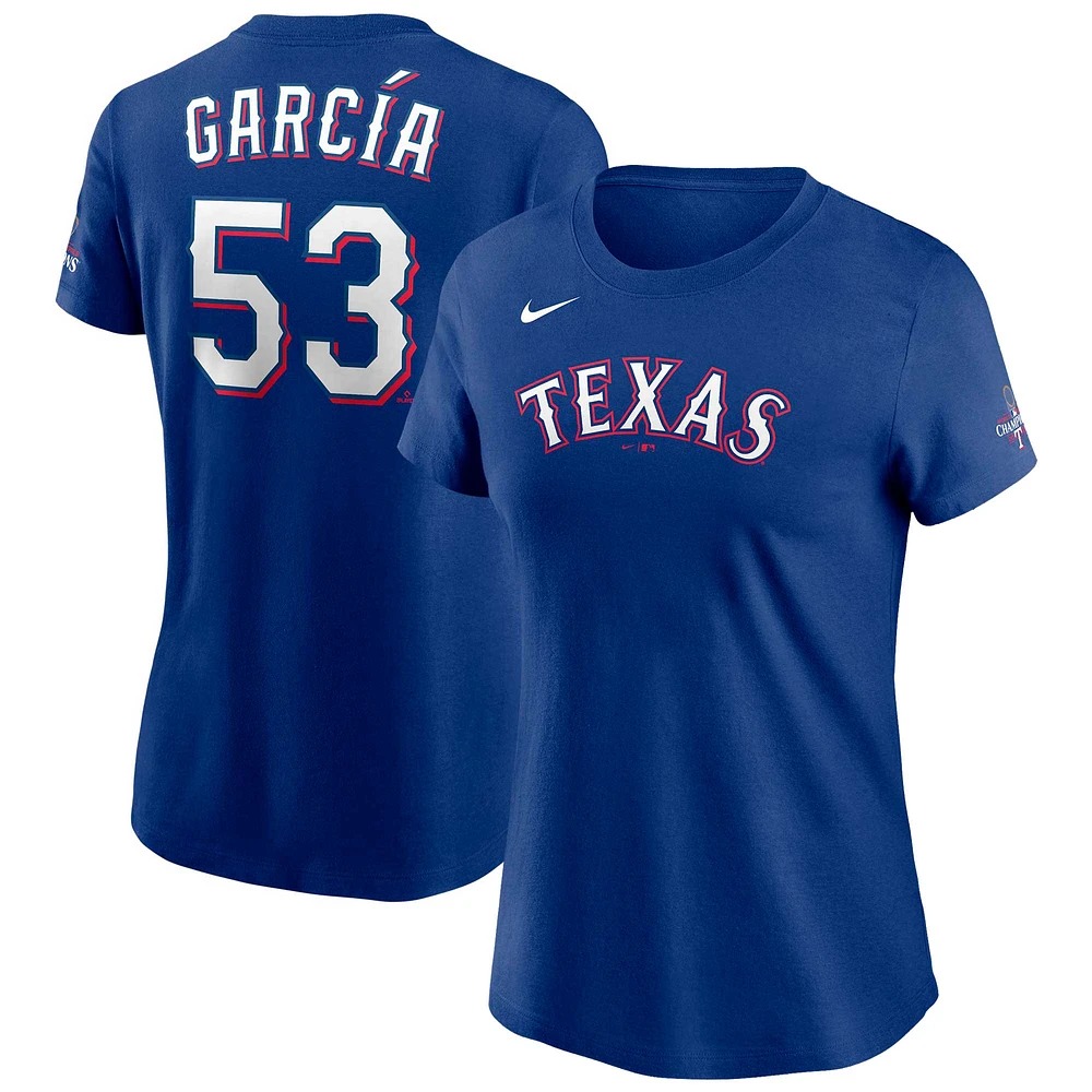 Women's Nike Adolis García Royal Texas Rangers 2023 World Series Champions Name & Number T-Shirt