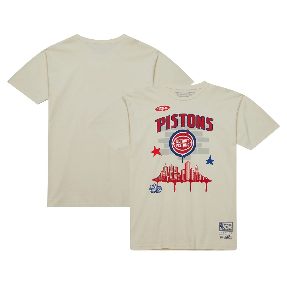 Men's Mitchell & Ness x Tats Cru Cream Detroit Pistons Hardwood Classics City T-Shirt