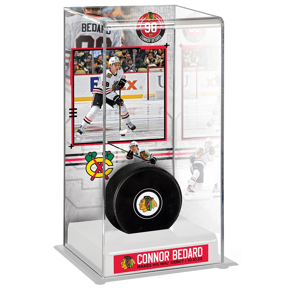 Connor Bedard Chicago Blackhawks NHL Debut Deluxe Tall Hockey Display Case