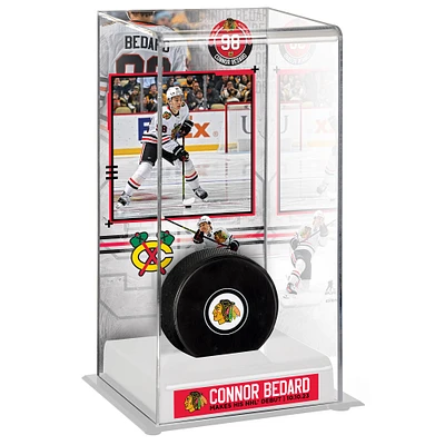 Connor Bedard Chicago Blackhawks NHL Debut Deluxe Tall Hockey Display Case