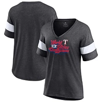 Women's Fanatics Heather Charcoal Texas Rangers 2023 World Series Champions Appeal Play Tri-Blend V-Neck T-Shirt