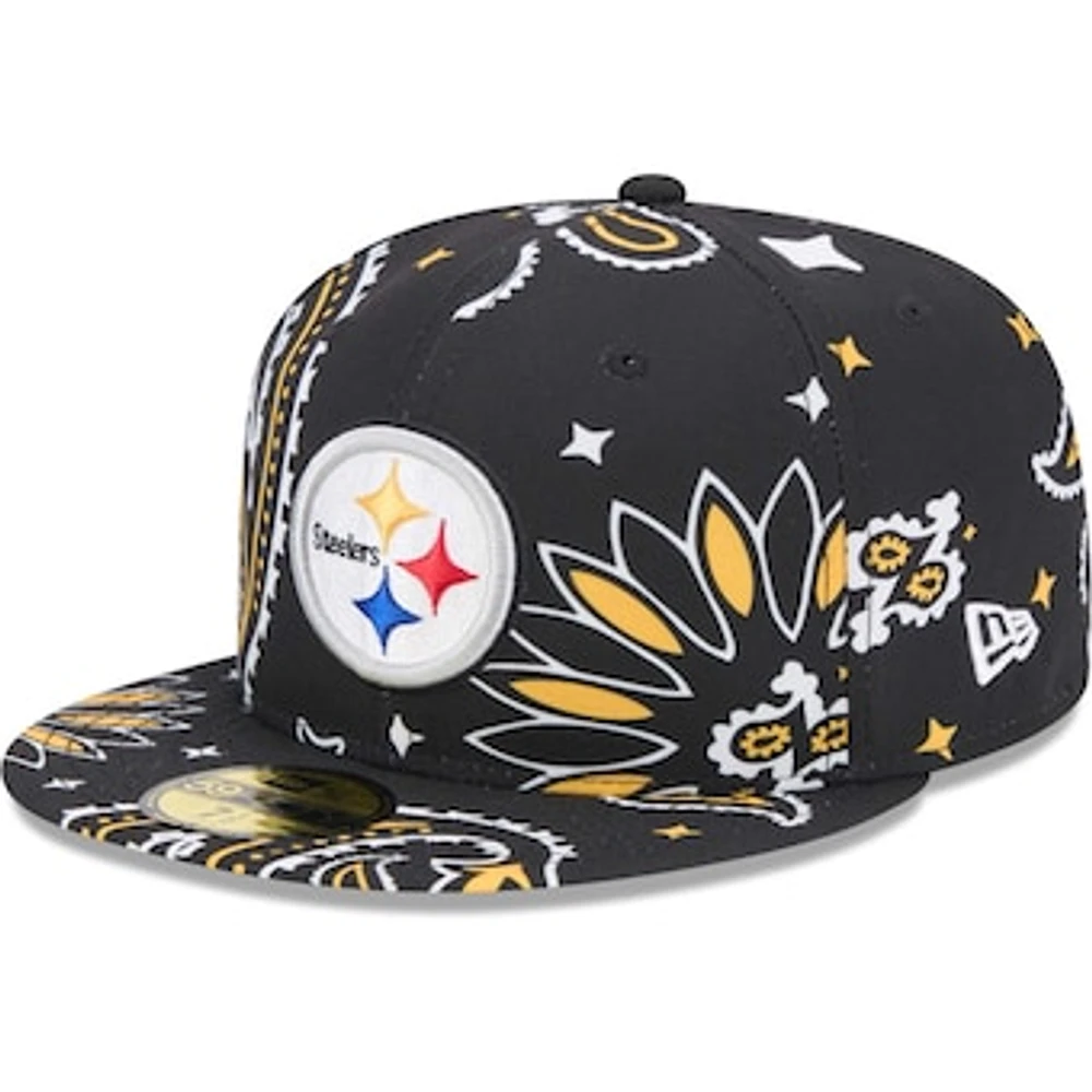 Men's New Era Black Pittsburgh Steelers Paisley 59FIFTY Fitted Hat