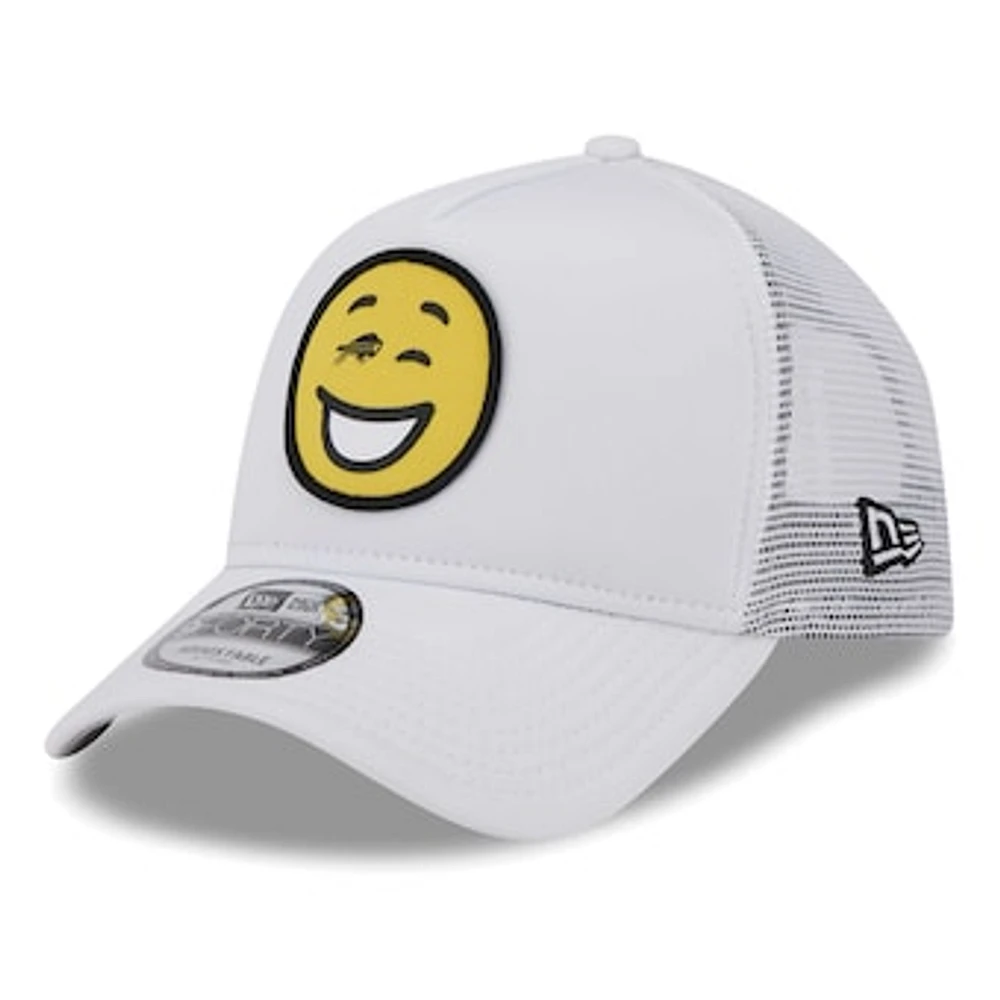 Men's New Era White Buffalo Bills Happy A-Frame Trucker 9FORTY Snapback Hat