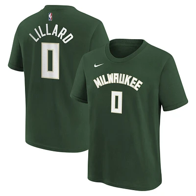 Youth Nike Damian Lillard Hunter Green Milwaukee Bucks Icon Name & Number T-Shirt