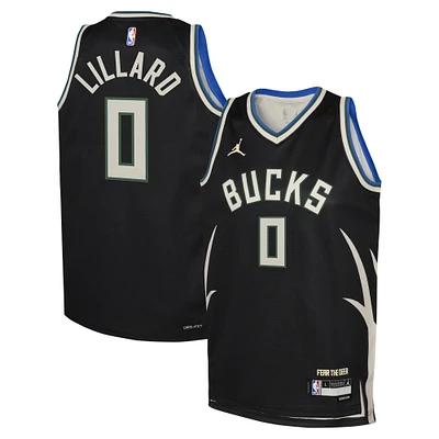 Youth Jordan Brand Damian Lillard Black Milwaukee Bucks Swingman Jersey - Statement Edition