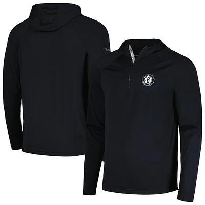 Men's Levelwear  Black Brooklyn Nets Zander Hoodie Raglan Quarter-Zip Top