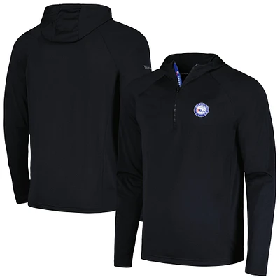 Men's Levelwear  Black Philadelphia 76ers Zander Hoodie Raglan Quarter-Zip Top