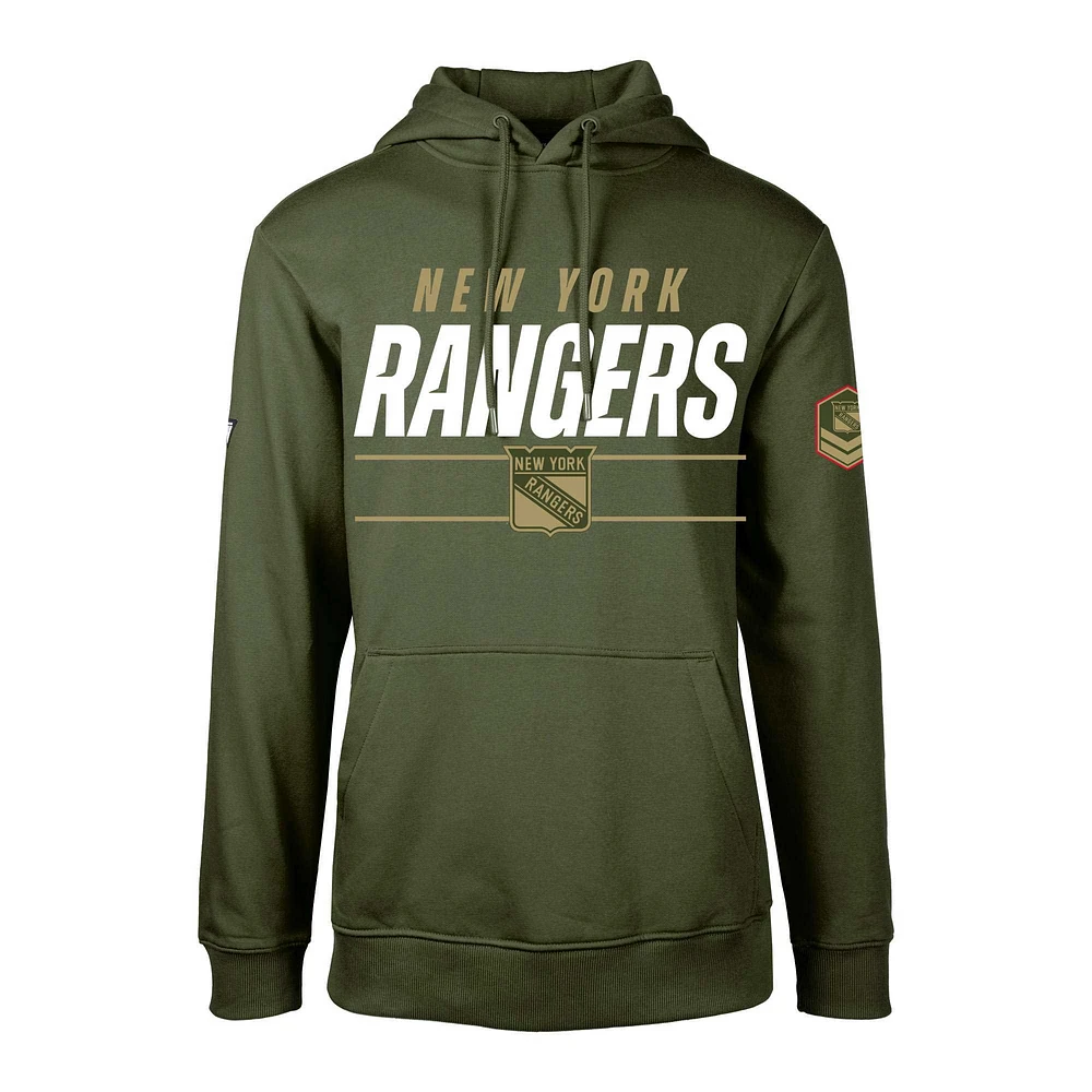 Men's Levelwear Olive New York Rangers Delta Podium Fleece Pullover Hoodie