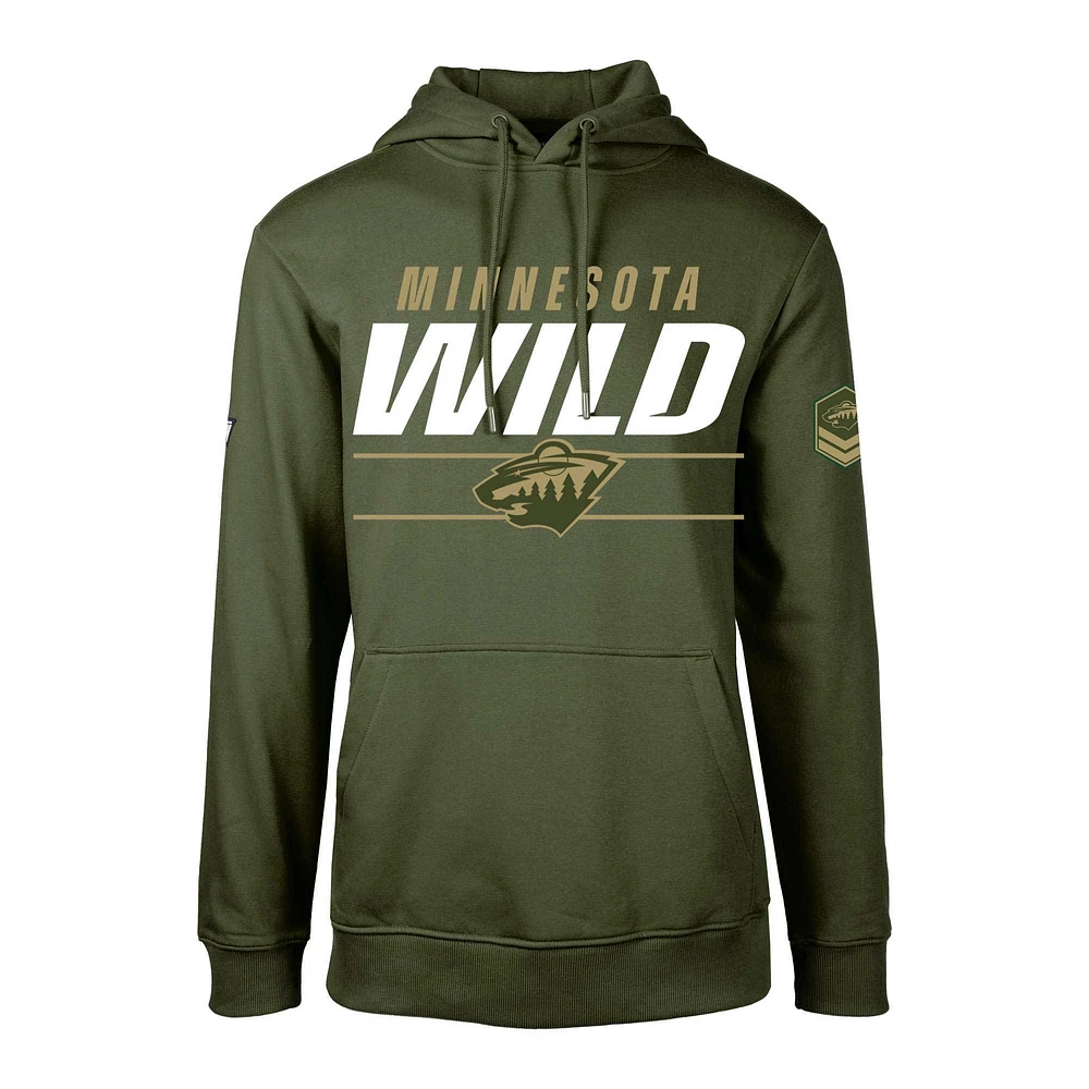 Men's Levelwear Olive Minnesota Wild Delta Podium Fleece Pullover Hoodie