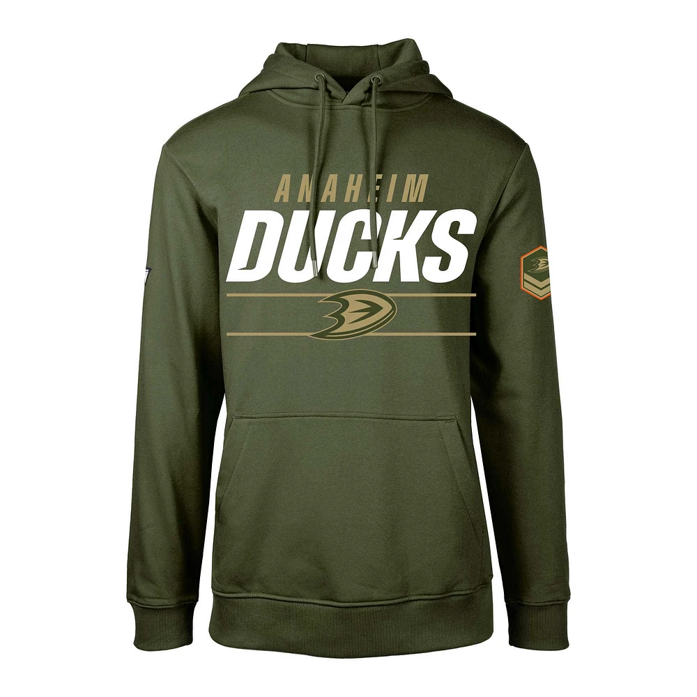 Men's Levelwear Olive Anaheim Ducks Delta Podium Fleece Pullover Hoodie