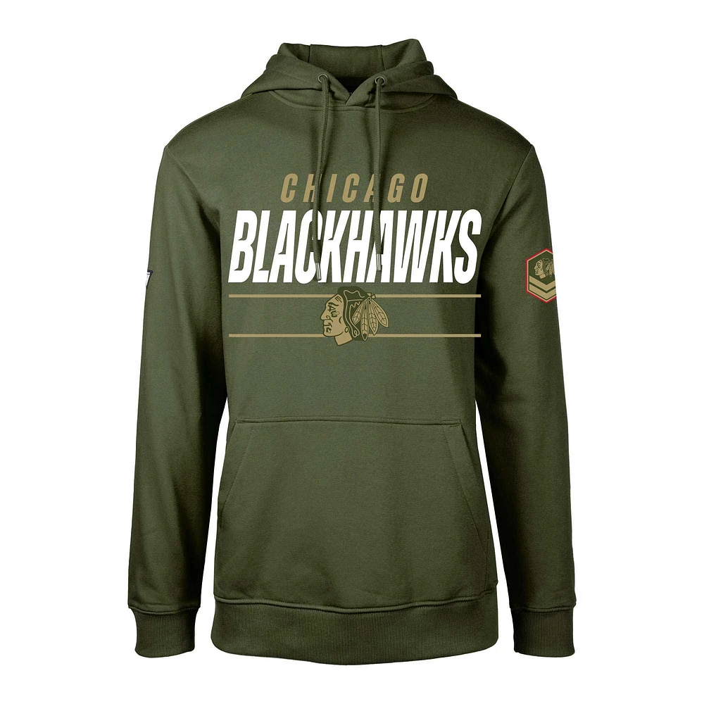 Men's Levelwear Olive Chicago Blackhawks Delta Podium Fleece Pullover Hoodie