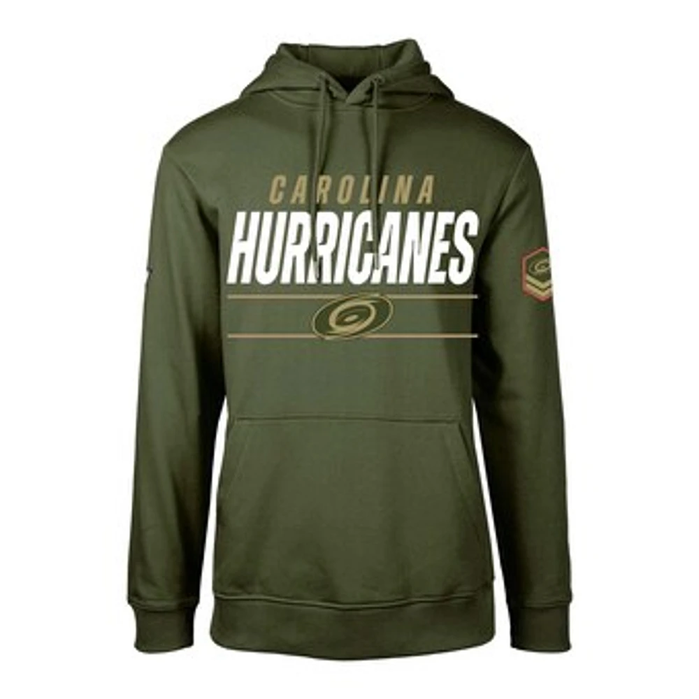 Men's Levelwear Olive Carolina Hurricanes Delta Podium Fleece Pullover Hoodie