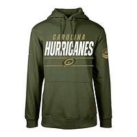 Men's Levelwear Olive Carolina Hurricanes Delta Podium Fleece Pullover Hoodie