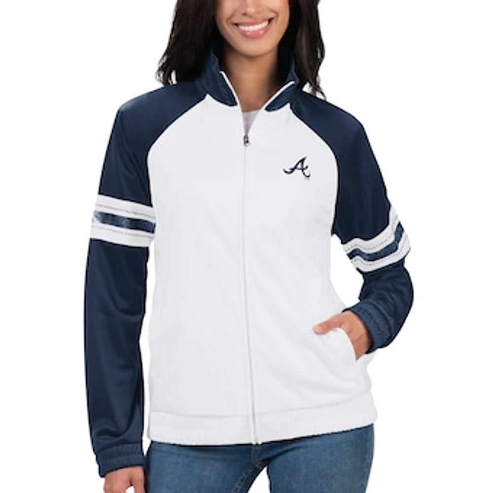 Women's G-III 4Her by Carl Banks White Atlanta Braves Show Up Raglan Full-Zip Track Jacket