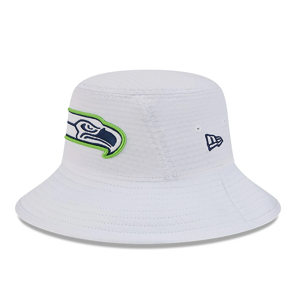 Men's New Era White Seattle Seahawks 2024 NFL Training Camp Stretch Bucket Hat