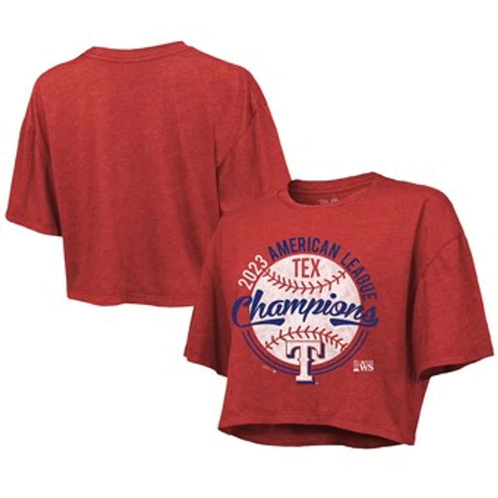 Women's Majestic Threads  Red Texas Rangers 2023 American League Champions Boxy Cropped T-Shirt