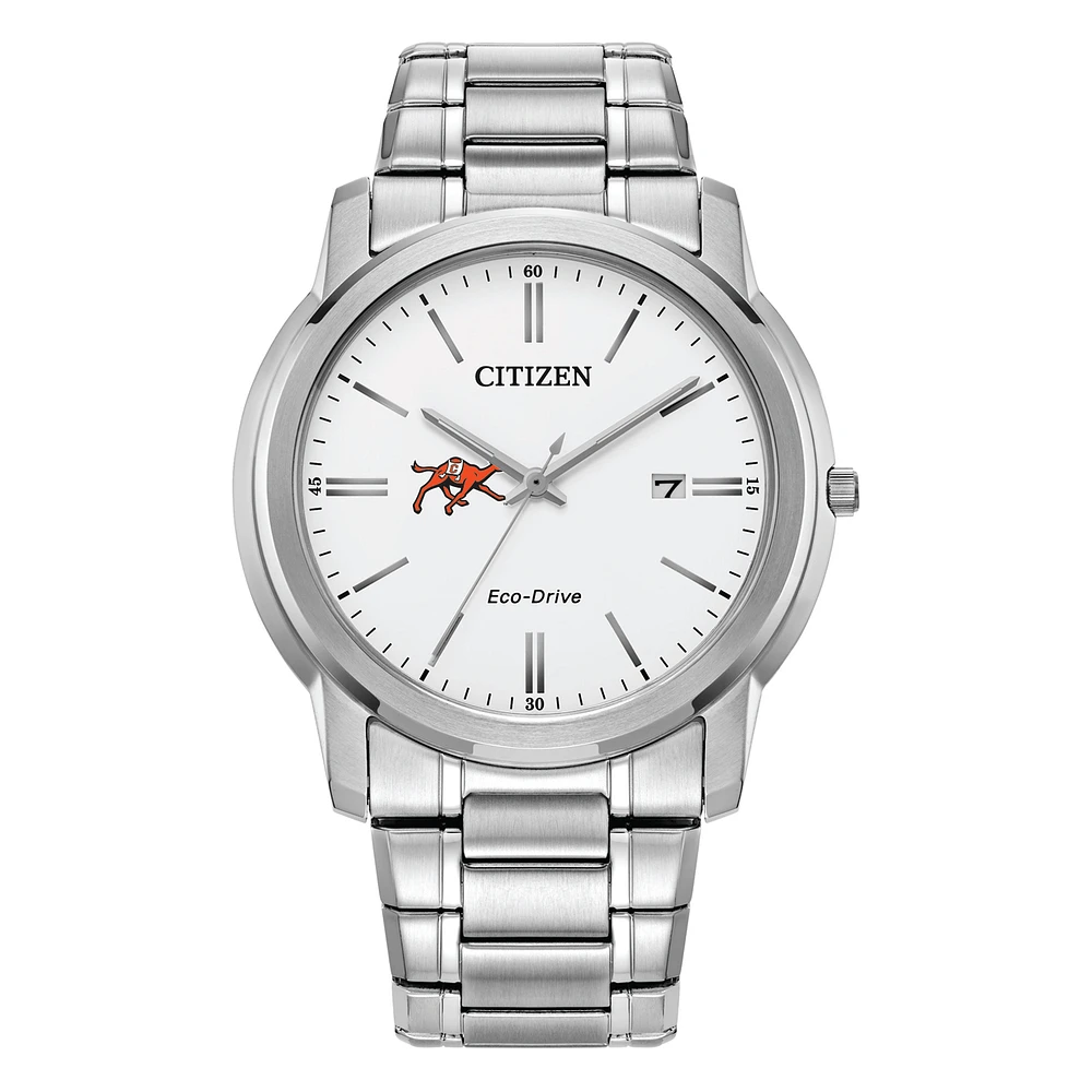 Men's Citizen Watch Silver Campbell Fighting Camels Eco-Drive White Dial Stainless Steel Watch