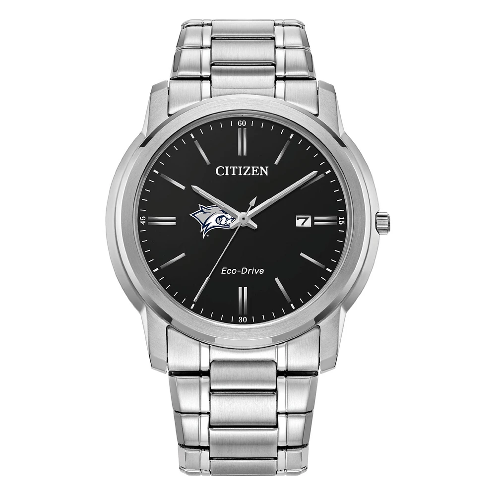 Men's Citizen Watch Silver New Hampshire Wildcats Eco-Drive Black Dial Stainless Steel Watch