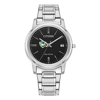 Women's Citizen Watch  Silver Wayne State Warriors Eco-Drive Black Dial Stainless Steel Watch