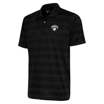Men's Antigua Black New York Knicks Metallic Logo Compass Polo