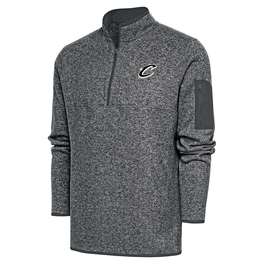 Men's Antigua Heather Gray Cleveland Cavaliers Metallic Logo Fortune Quarter-Zip Jacket