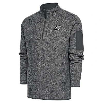 Men's Antigua Heather Gray Cleveland Cavaliers Metallic Logo Fortune Quarter-Zip Jacket