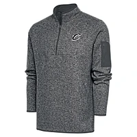 Men's Antigua Heather Gray Cleveland Cavaliers Metallic Logo Fortune Quarter-Zip Jacket