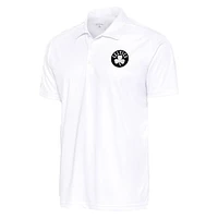 Men's Antigua White Boston Celtics Metallic Logo Tribute Desert Dry Polo