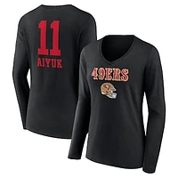 Women's Brandon Aiyuk Black San Francisco 49ers Wordmark Player Name & Number Long Sleeve V-Neck T-Shirt
