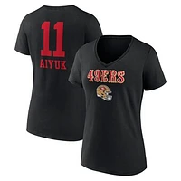 Women's Brandon Aiyuk Black San Francisco 49ers Wordmark Player Name & Number V-Neck T-Shirt