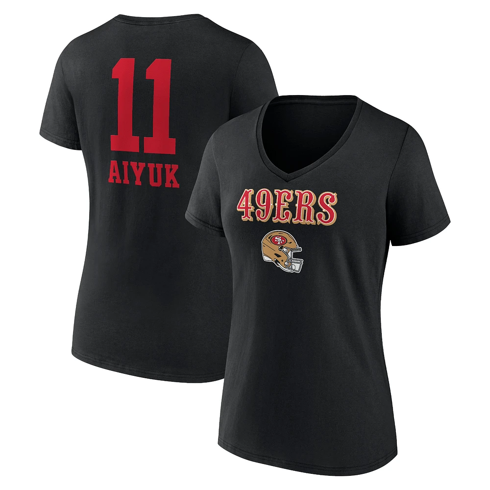 Women's Brandon Aiyuk Black San Francisco 49ers Wordmark Player Name & Number V-Neck T-Shirt