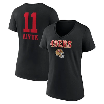 Women's Brandon Aiyuk Black San Francisco 49ers Wordmark Player Name & Number V-Neck T-Shirt