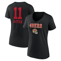 Women's Brandon Aiyuk Black San Francisco 49ers Wordmark Player Name & Number V-Neck T-Shirt