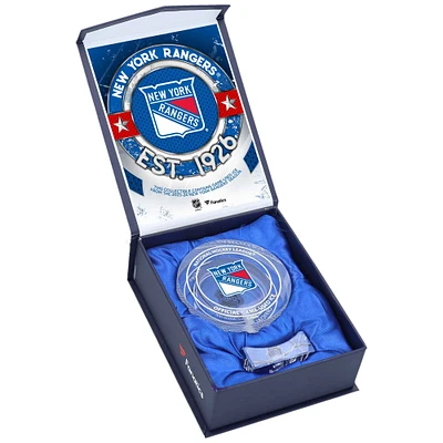 New York Rangers Crystal Puck - Filled with Home Ice from the 2023-24 Season