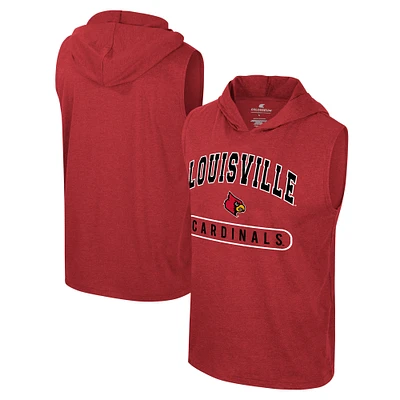 Men's Colosseum Cardinal Louisville Cardinals Varsity Sleeveless Hoodie Tank Top