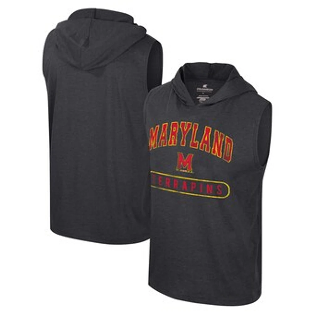 Men's Colosseum Black Maryland Terrapins Varsity Sleeveless Hoodie Tank Top